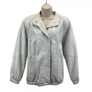 VTG Giovinezza Moda Rocco D'Amelio White Moto Leather Snap Jacket Women's L - Picture 1 of 10