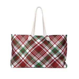 Christmas Plaid Weekender Bag, Red Plaid Carryall, Holiday Travel Tote, Gift for - Picture 1 of 5