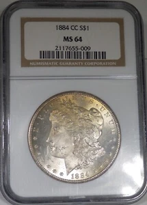1884-CC Morgan Silver Dollar NGC graded MS 64 Obverse Toning - Picture 1 of 4