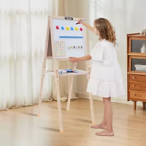 Kids Double-Sided Easel, Adjustable Wooden Art Board for Creative Fun - Picture 1 of 24