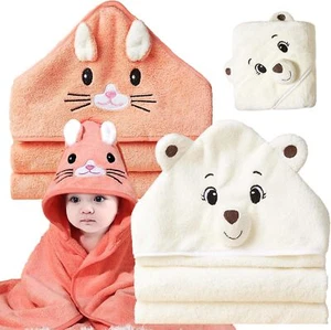 Baby Bath Towels Hood, 2 Packs Premium Soft Hooded Toddler Infant 31.5x31.5 - Picture 1 of 6