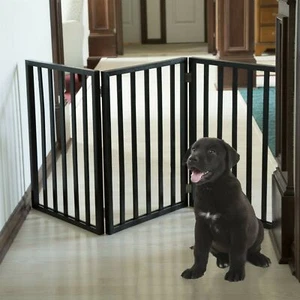 3 Panel Dog Gate Pet Dog Fence Safety Barrier Divider Freestanding Doorway Wood - Picture 1 of 2