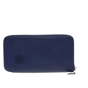 HERMES Logo Azap Zip Around Long Wallet Silk Epsom Leather Navy Blue SHW 37ED890 - Picture 1 of 15