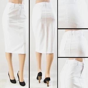 Women 28" Midi Pencil Skirt Stretch white color twill 5POCKET #WG-79174 white - Picture 1 of 3