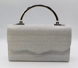 *New* VTG Evening Handbag Wedding Party Clutch Purse with Handle /260321 Silver - Picture 1 of 11