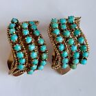 Vintage 9ct Gold Turquoise Earrings Clip On 11.6g 24mm Handmade Mid Century
