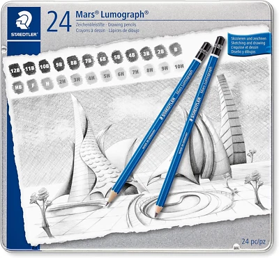 STAEDTLER Mars Lumograph Art Drawing Pencils, Graphite Pencils in Metal Case - Image 1 of 4