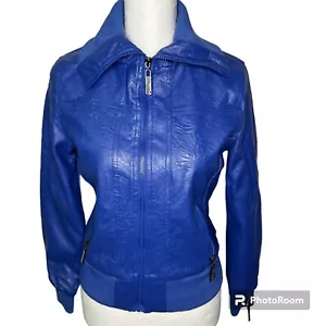 New! Coalition Cobalt Blue Faux Leather Moto Bomber Crop Women Jacket Sz S - Picture 1 of 13