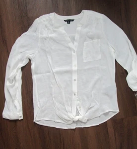 Blusa para mujer Zac & Rachel XL con botones manga con lengüeta enrollable blanca cizalla ligera - Imagen 1 de 14