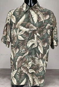 John Ashford Short Sleeve Hawaiian Rayon Shirt Sz M Green Beige Floral - Picture 1 of 6