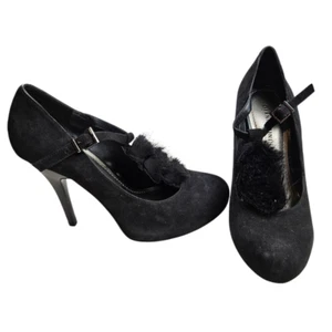 Gianni Bini Heels Women’s 9.5M Black Strappy Ankle Strap Closed Toe Shoes Flower - Picture 1 of 13