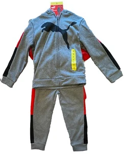 PUMA NWT 3 PIECE SET ZIP UP JACKET WITH RED T-SHIRT GRAY PANTS Size 5 - Picture 1 of 5