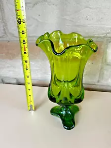Vintage MCM Wikinger EPIC Glas geschwungene Vase Avocado grün drei 3 drei Zehen Fuß - Bild 1 von 10
