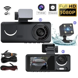 1080P WiFi Dash Camcorder 3 Cameras Front Rear Inside Car Rearview Park Monitor - Picture 1 of 11