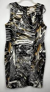 Robe Calvin Klein femme 14 fourreaux noir jaune imprimé animal sans manches chic - Photo 1/9