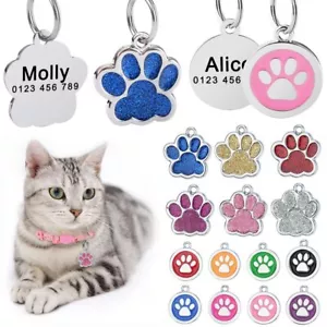 Paw Glitter Personalized Dog Tags Free Engraved Cat Pet Puppy Kitten Name Number - Picture 1 of 19