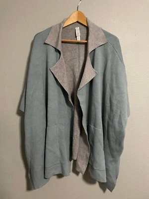 MarlaWynne Womens Wrap Sweater Size L/XL Teal Stretch Open Relaxed Lagenlook - Image 1 of 4