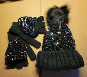 Justice Girls Black Sequin Hat/Gloves Set - Picture 1 of 4