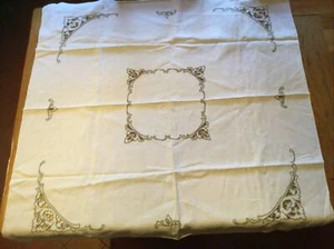 Vintage Linen Cream Square Tablecloth With Cutwork Detail 105cm Square - Picture 1 of 10