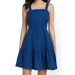 New York & Company button back fit and flare linen dress blue medium - Picture 1 of 4