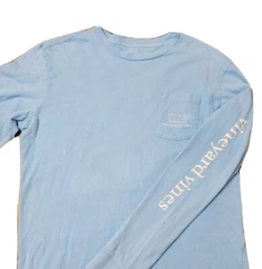 Vineyard Vines Boys Tee Youth Kids Size L(16) Baby Blue Whale Logo T Shirt LS - Picture 1 of 12