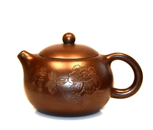 Fine Chinese Carved Flower Yixing Zisha Purple Clay Ceramic Teapot with Mark - Picture 1 of 7