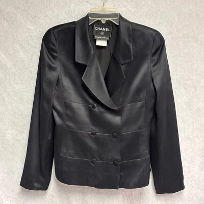 Chaqueta Blazer Vintage Chanel 1999 Negra Seda Doble Pecho Talla 40 (US 8) Foto 1 de 4