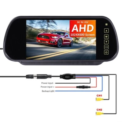7 Inch AHD IPS Screen Car Rear View Mirror Monitor 12-24v 2ch 4 PIN Video In - Image 1 of 4