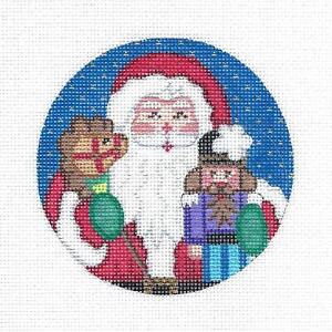 Santa w/ Nutcracker & Pony 4" Ornament handpainted Needlepoint Canvas by Alexa