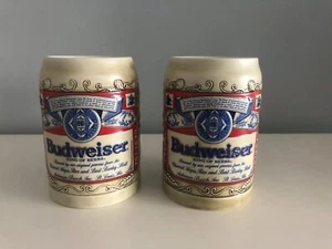 Budweiser Genuine Label Steins Anheuser Busch Lot Of Two - Imagen 1 de 6