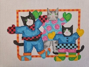 Wooly Dreams Design THREE CATS 18ct Handpainted Needlepoint Canvas - Picture 1 of 5