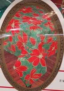 Tovaglia Natalizia Città e Campagna Cotone Poinsettia 60" x 102" Nuova Vintage - Foto 1 di 4