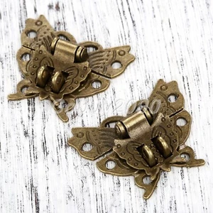 Antique 2Pc Butterfly Design Jewelry Box Clasp Hasp Chest Cabinet Latches Bronze - Picture 1 of 12