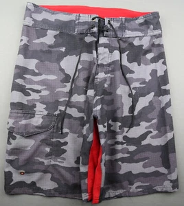 Men's Burnside Camo Cargo Board Shorts Swim Trunks Black Gray Size 30 - Picture 1 of 10