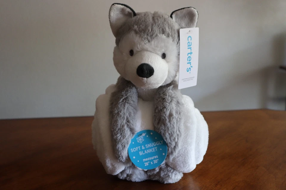 Carters Plush Wolf Husky Dog Puppy Lovey Baby Toy Security Blanket 68241