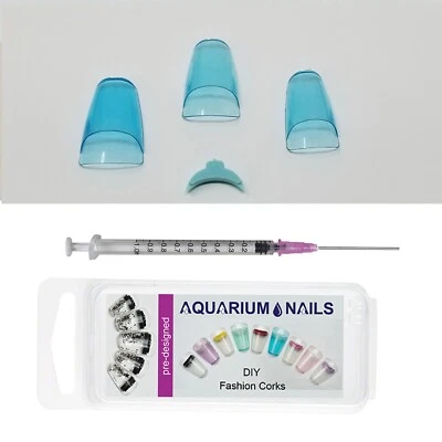 24 Aquarium Nails AQUA Blue Acrylic False Nail Art Tips Syringe injector Kit - Image 1 of 2