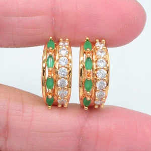 18K Yellow Gold Filled Women Green Mystic Topaz Huggie Party Earrings Jewelry - Picture 1 of 16