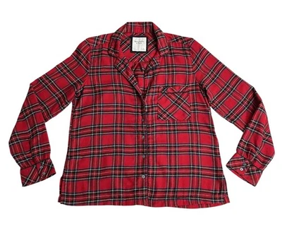 Abercrombie & Fitch Ropa de Dormir Pijama Top S Rojo Franela a Cuadros Botón Preppy Acogedor Foto 1 de 4