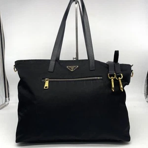 Prada shoulder bag tote 2way triangle logo gold hardware A4 capacity black - Picture 1 of 20