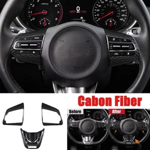 3 Pcs Black Carbon Fiber Car Steering Wheel Trim Cover For Kia Stinger 2018-2023 - Picture 1 of 8