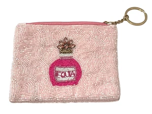 Tequila Seed Beaded Pink Satin Coin Purse Camel Threads Zip Keychain New - Picture 1 of 4