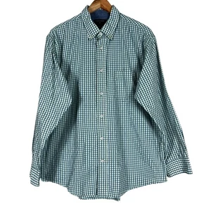 Saddlebred Button Down Shirt Mens L Blue Gingham Cotton Preppy Light Academia - Picture 1 of 4