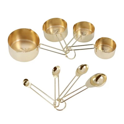 Gold Measuring Cups Measuring Spoons Set Stainless Steel 8 PIECE Dry and9143 - Image 1 of 4