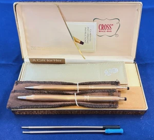 CROSS BRAND NEW 14K GOLD LADIES "ROSE MOTIF" BALLPOINT PEN & 0.9 PENCIL  #1541 - Picture 1 of 10