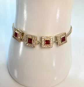 Rotes Edelstein 925 Armband Set In Sq. Fassung mit verstellbarem Kettenverschluss 6,5-7,5 Zoll - Bild 1 von 17