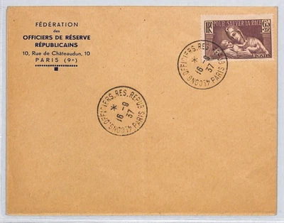 FRANCE MILITARY Cover 1937 *Republican Reserve Officer Congregation* CDS YZ321 - Image 1 of 4
