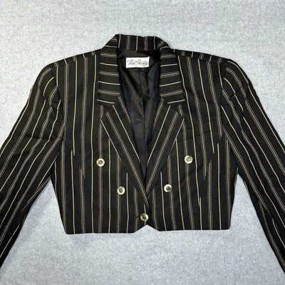 Blazer corto vintage de diseñador Paul Stanley para mujer negro dorado a rayas 10 Foto 1 de 4