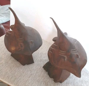 Große geschnitzte Eisenholz MANTA Stachel RAY Skulptur Meereslebewesen (2) Schiffe aus USA - Bild 1 von 6