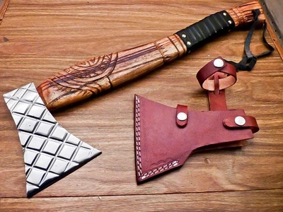 HAND FORGED CARBON Steel Axe/Hatchet Engraved Bearded VIKING AXE TOMAHAWK Axe 32 - Image 1 of 4