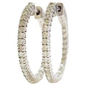 0.95 Carat Natural Diamond Hoops Earrings 14 Karat White Gold 1 Inch - Picture 1 of 6